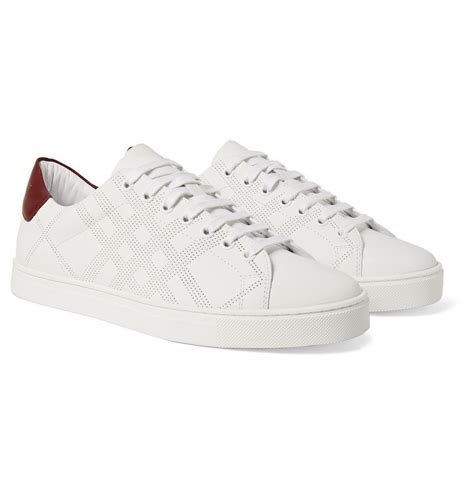 burberry men's white perforated leather|Burberry Perforated Check Leather Sneakers White Deep Claret .